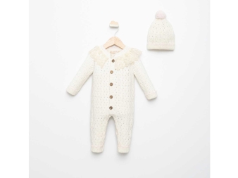 KIZ 1/9 AY DANTEL YAKALI ŞAPKALI TRİKO TULUM