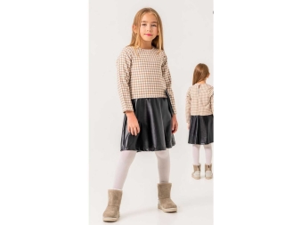 KIZ 5/9 YAŞ EKOSE DERİ ETEKLİ ELBİSE