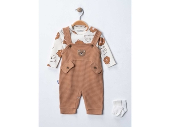 ERKEK 3/9 AY AYICIK SAHTE CEP DÜĞMELİ WAFFLE TULUM