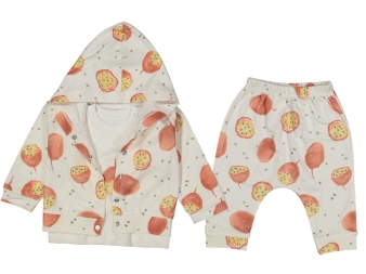 KIZ 3/9 AY ÇİÇEKLİ KAPŞONLU 3LÜ TAKIM