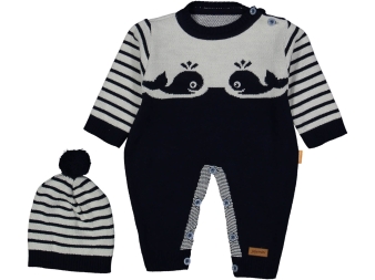 UNISEX 6/12 AY BALİNALI ŞAPKALI TRİKO TULUM