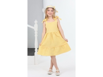 KIZ 6/10 YAŞ PİTİKARELİ FİYONKLU ŞAPKALI ELBİSE