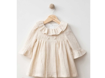 KIZ 6/24 AY ÇİZGİLİ MÜSLİN KIZ ELBİSE