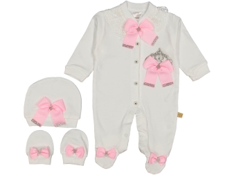 KIZ 3/9 AY TAŞLI KRALİÇE TAÇ NAKIŞLI DANTELLİ FİYONKLU TULUM SETİ 