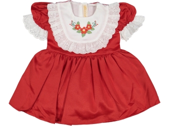 KIZ 2/5 YAŞ FİSTO ÇİÇEK NAKIŞLI YAKALI PAMUK SATEN ELBİSE