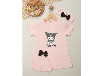 KIZ 2/5 YAŞ KUROMİ BASKILI BANDANALI ELBİSE 