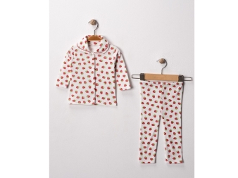 UNISEX 0/3 AY YAKASI BİYELİ RAPORLU ÇİLEKLİ TAKIM