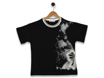 KIZ 10/13 YAŞ FİYONK BASKILI YIRTMAÇLI TİŞÖRT