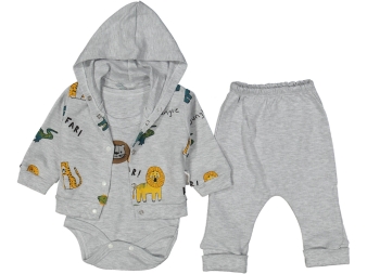 ERKEK 3/9 AY SAFARİ HAYVAN BASKILI ÜÇLÜ BADİLİ TAKIM 