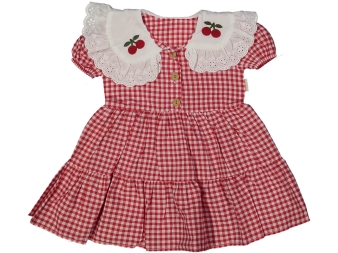 KIZ 1/5 YAŞ KİRAZ NAKIŞLI PÖTİ KARELİ ELBİSE