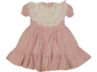 KIZ 2/5 YAŞ DANTEL YAKALI KETEN ELBİSE