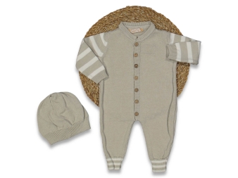 UNISEX 3/12 AY KOLLAR ÇİZGİLİ TRİKO TULUM ŞAPKA