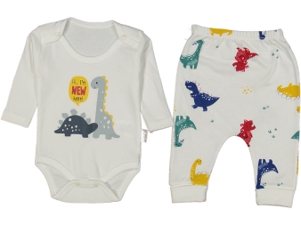 UNISEX 3/9 AY DİNO KOLLU BADİLİ 2Lİ TAKIM